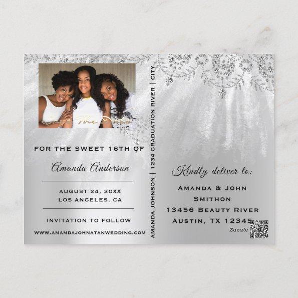 Save The Date Gold Photo Rose Sweet 16th Bridal PostInvitations