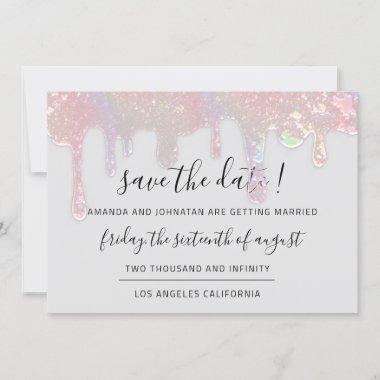 Save The Date Gray Rose Pastel Drips