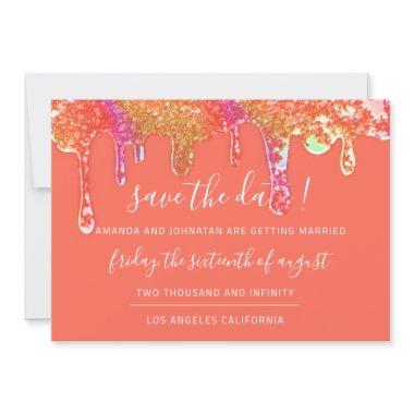 Save The Date Holographic Drips Orange Candy