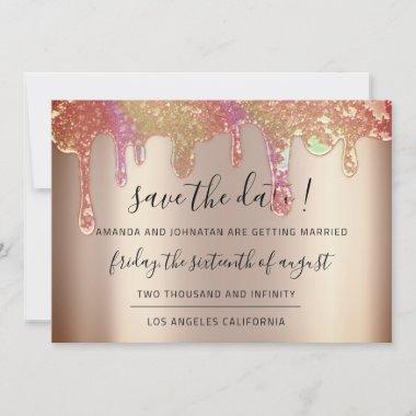 Save The Date Holographic Drips Rose Elegant