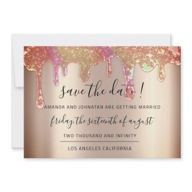 Save The Date Holographic Drips Rose Elegant