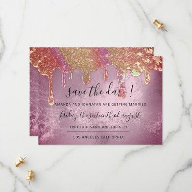 Save The Date Holographic Drips Rose Purple