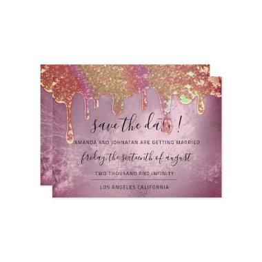 Save The Date Holographic Drips Rose Purple