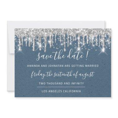 Save The Date Paper Kraft Silver Gray Drip Blue