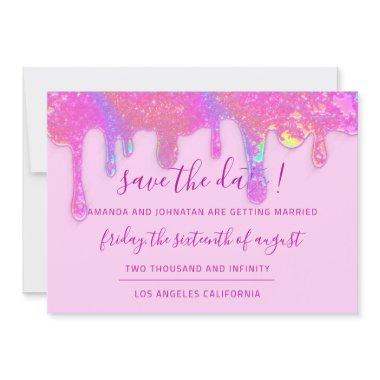 Save The Date Pink Holographic Drips Pastel