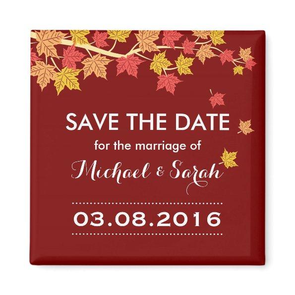 Save The Date Red Maple Leaves Fall Wedding Magnet