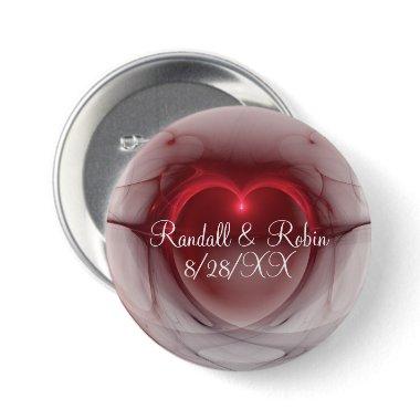 Save The Date Red Outline Lighted Heart Pinback Button