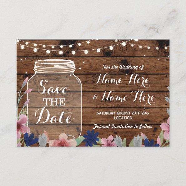 Save The Date Rustic Jar Wood Floral Lights Invite