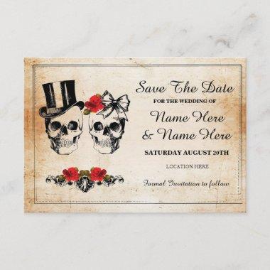 Save The Date Rustic Skulls Roses Invitations