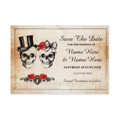 Save The Date Rustic Skulls Roses Invitations