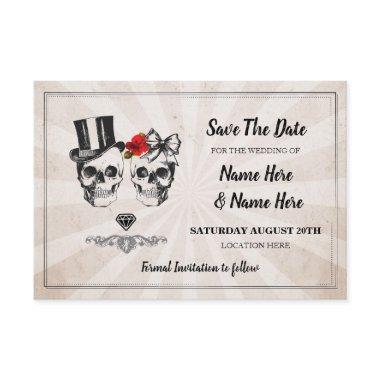 Save The Date Rustic Skulls Roses  Diamond
