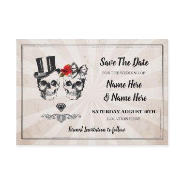 Save The Date Rustic Skulls Roses Invitations Diamond