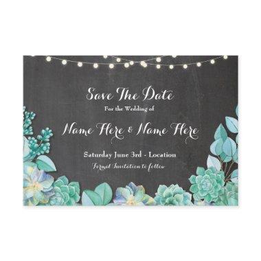 Save The Date Rustic Succulents Mint Chalk Invite