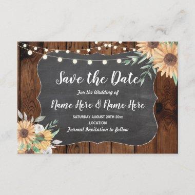 Save The Date Rustic Wood Sunflower Lights Invite