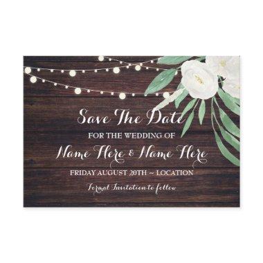 Save The Date Rustic Wood White Flowers Invite