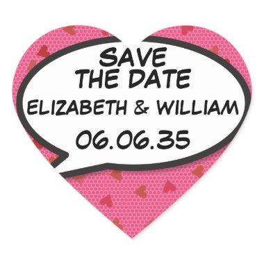 SAVE THE DATE Speech Bubble Fun Retro Comic Book Heart Sticker