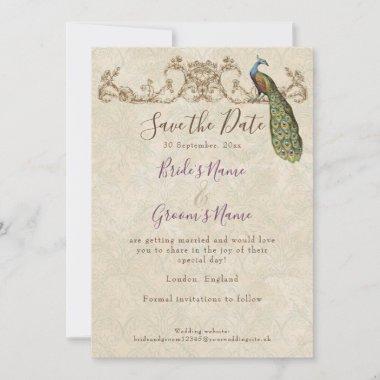 Save the Date, Vintage Peacock & Etchings Wedding Invitations