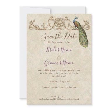 Save the Date, Vintage Peacock & Etchings Wedding