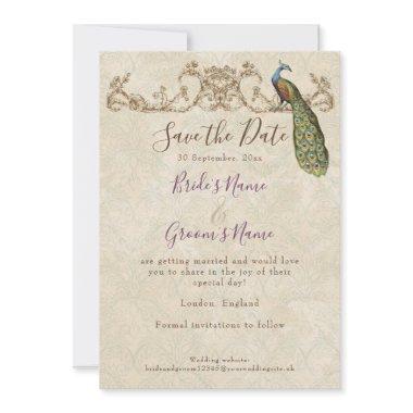 Save the Date, Vintage Peacock & Etchings Wedding Invitations