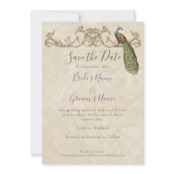 Save the Date, Vintage Peacock & Etchings Wedding