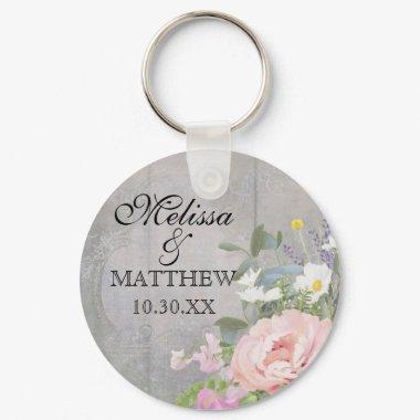 Save the Date Wedding Favors Rustic Wood Floral Keychain
