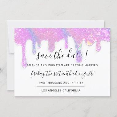 Save The Date White Pink Drips Modern