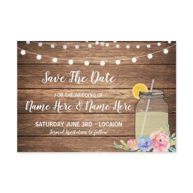 Save The Date Wood Rustic Mason Jar Floral Invite