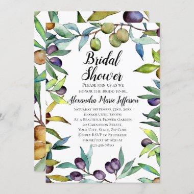 Savory Olives Tuscan Watercolor Bridal Shower Invitations