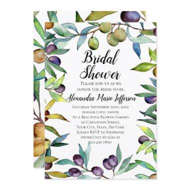 Savory Olives Tuscan Watercolor Bridal Shower Invitations