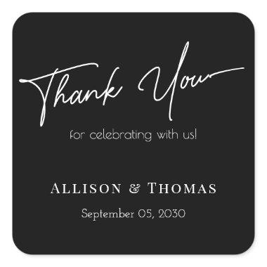 Say it with style: Sophisticated Wedding Thank You Square Sticker