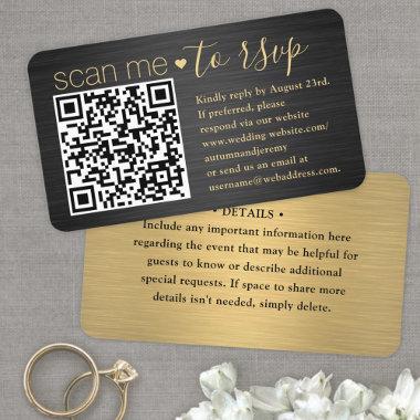 Scan Me QR RSVP & Details Black & Gold Wedding Enclosure Invitations