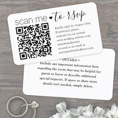 Scan Me QR RSVP & Details Simple Script Wedding Enclosure Invitations