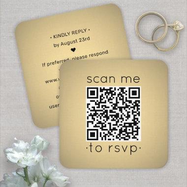 Scan Me QR RSVP Faux Gold Foil Wedding Square Enclosure Invitations