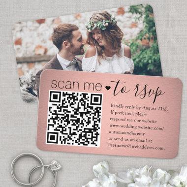 Scan Me QR RSVP Pink Rose Gold Photo Wedding Enclosure Invitations