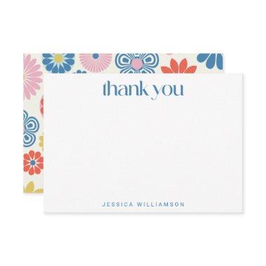 Scandi Boho Flower Blue Custom Bridal Shower Thank You Invitations