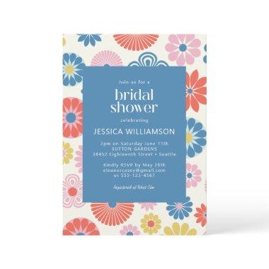 Scandi Boho Folk Flower Blue Bridal Shower Invitations