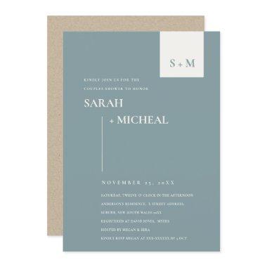 SCANDI DUSKY BLUE MONOGRAM COUPLES SHOWER INVITE