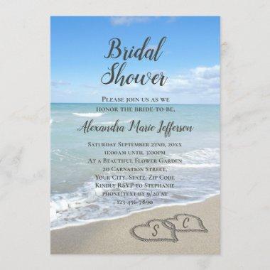 Scenic Hearts in the Sand Beach Bridal Shower Invitations