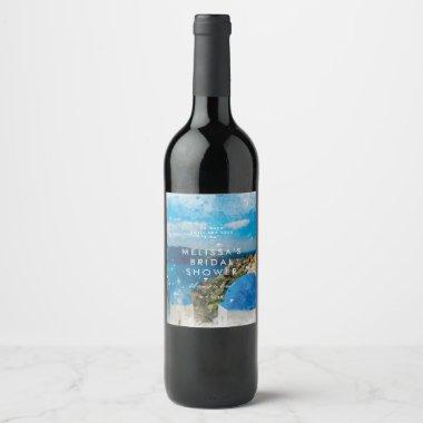 scenic Santorini Greece bridal shower bottle Wine Label