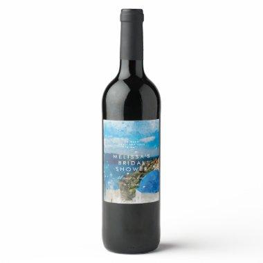 scenic Santorini Greece bridal shower bottle Wine Label