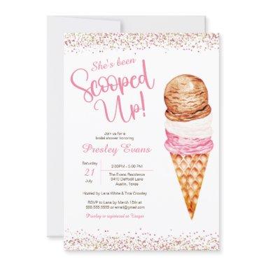 Scooped up, Ice Cream Pink & White Bridal Shower Invitations