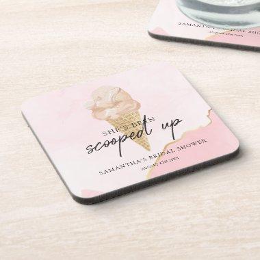Scooped Up Watercolor Ice Cream Bridal Shower Beverage Coaster