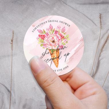 Scooped Up Watercolor Ice Cream Bridal Shower Classic Round Sticker