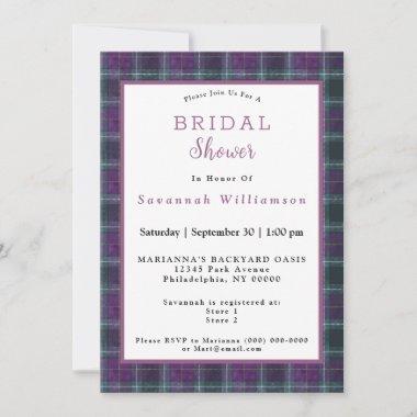 Scottish Green Purple Tartan Bridal Shower Invitations