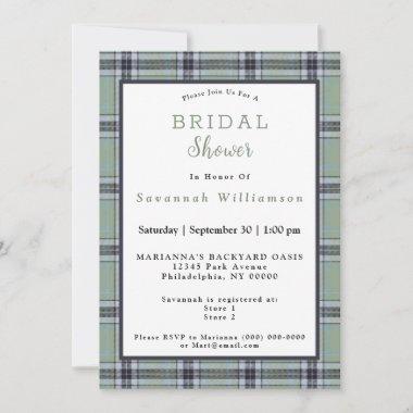 Scottish Green Tartan Watercolor Bridal Shower Invitations