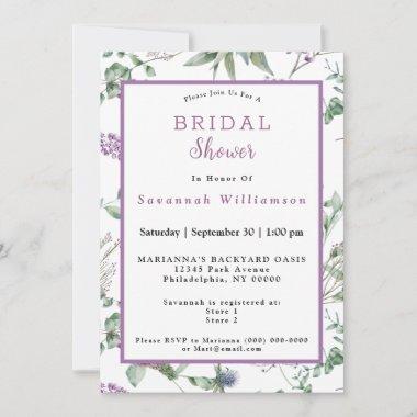 Scottish Purple Flowers Watercolor Bridal Shower Invitations
