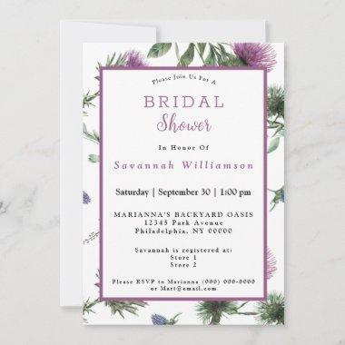 Scottish Purple Thistle Watercolor Bridal Shower Invitations