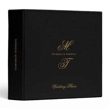 Script Black Gold Wedding Plans Monogram Planners 3 Ring Binder