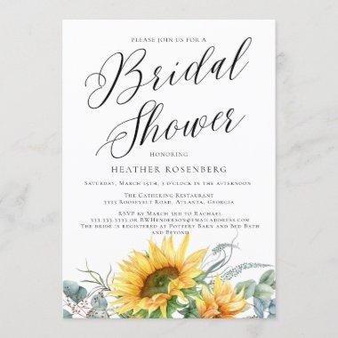 Script Bridal Shower Elegant Bold Sunflower Invitations