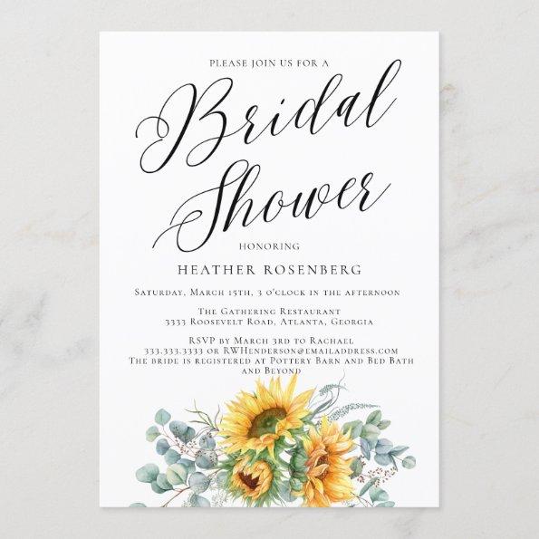 Script Bridal Shower Elegant Sunflower Invitations